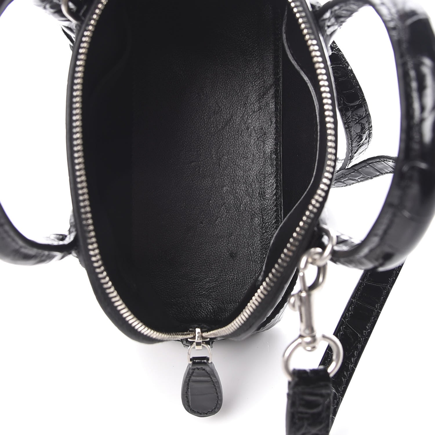 Balenciaga Shiny Calfskin Logo Crocodile Embossed XXS Ville Top Handle Bag Black White 6 of 11