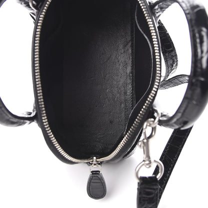 Balenciaga Shiny Calfskin Logo Crocodile Embossed XXS Ville Top Handle Bag Black White 6 of 11