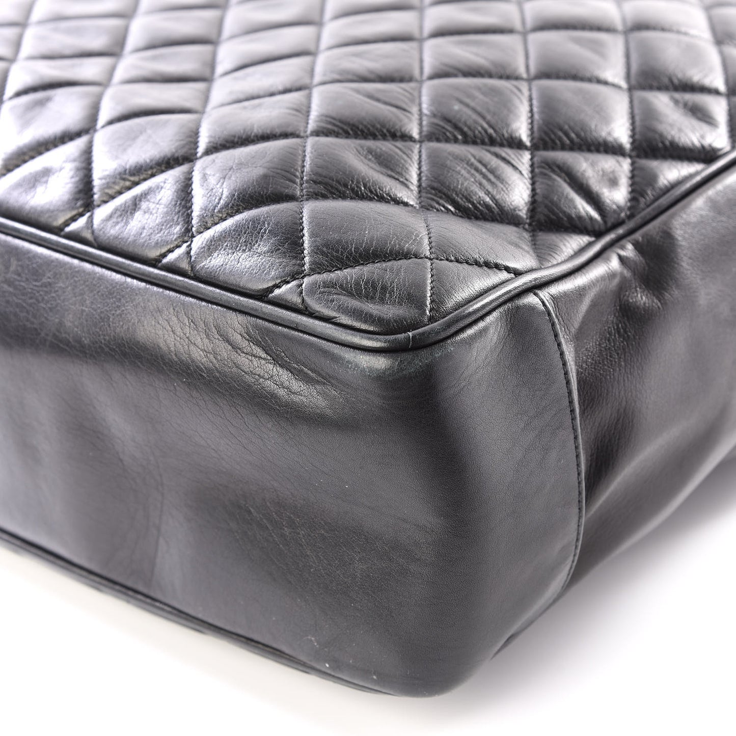 Lambskin Quilted Shopping Tote Black