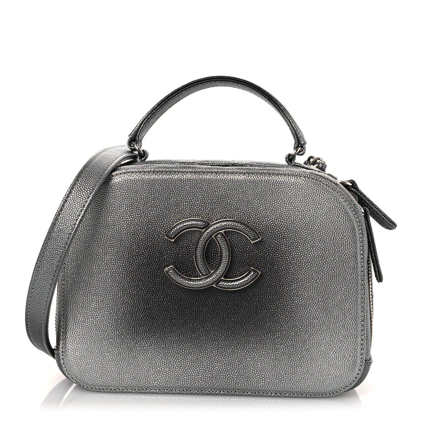 Metallic Caviar Small Coco Curve Vanity Bag Navy Blue Silver