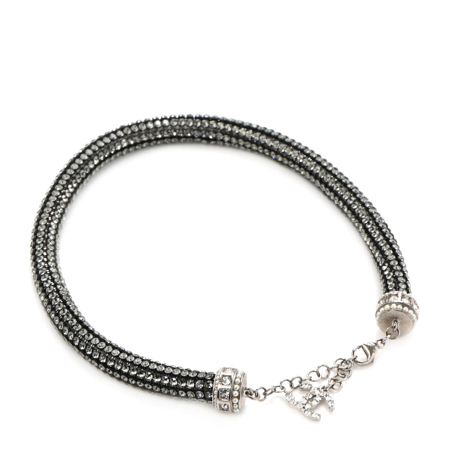 Crystal CC Logo Choker Necklace Dark Grey