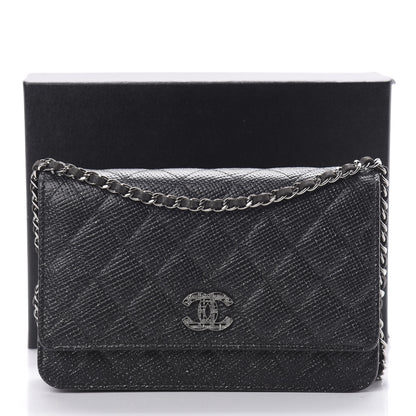 Chanel Glitter Calfskin Quilted Wallet on Chain WOC Black Silver 12 of 12