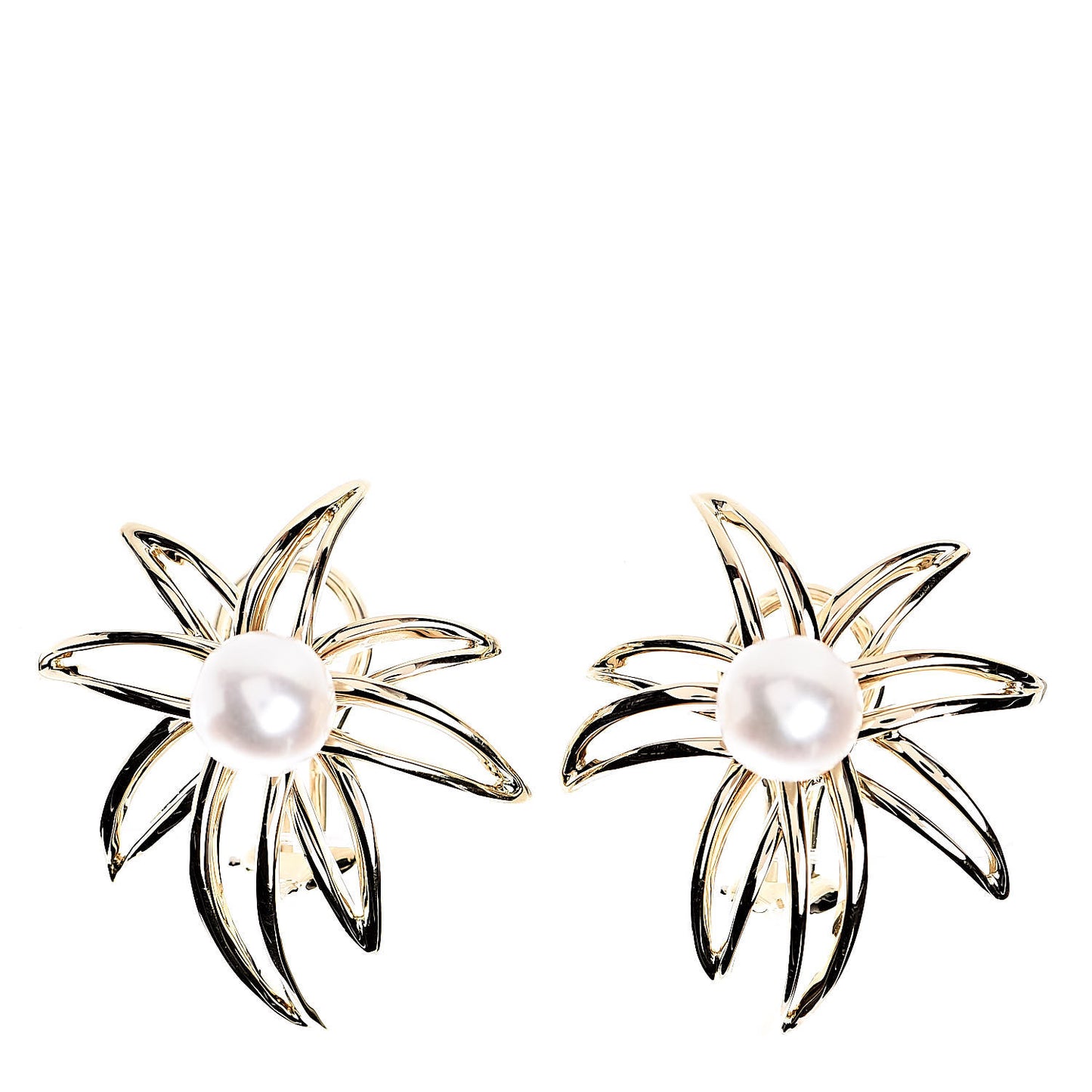 18K Yellow Gold Pearl 7mm Fireworks Clip On Earrings
