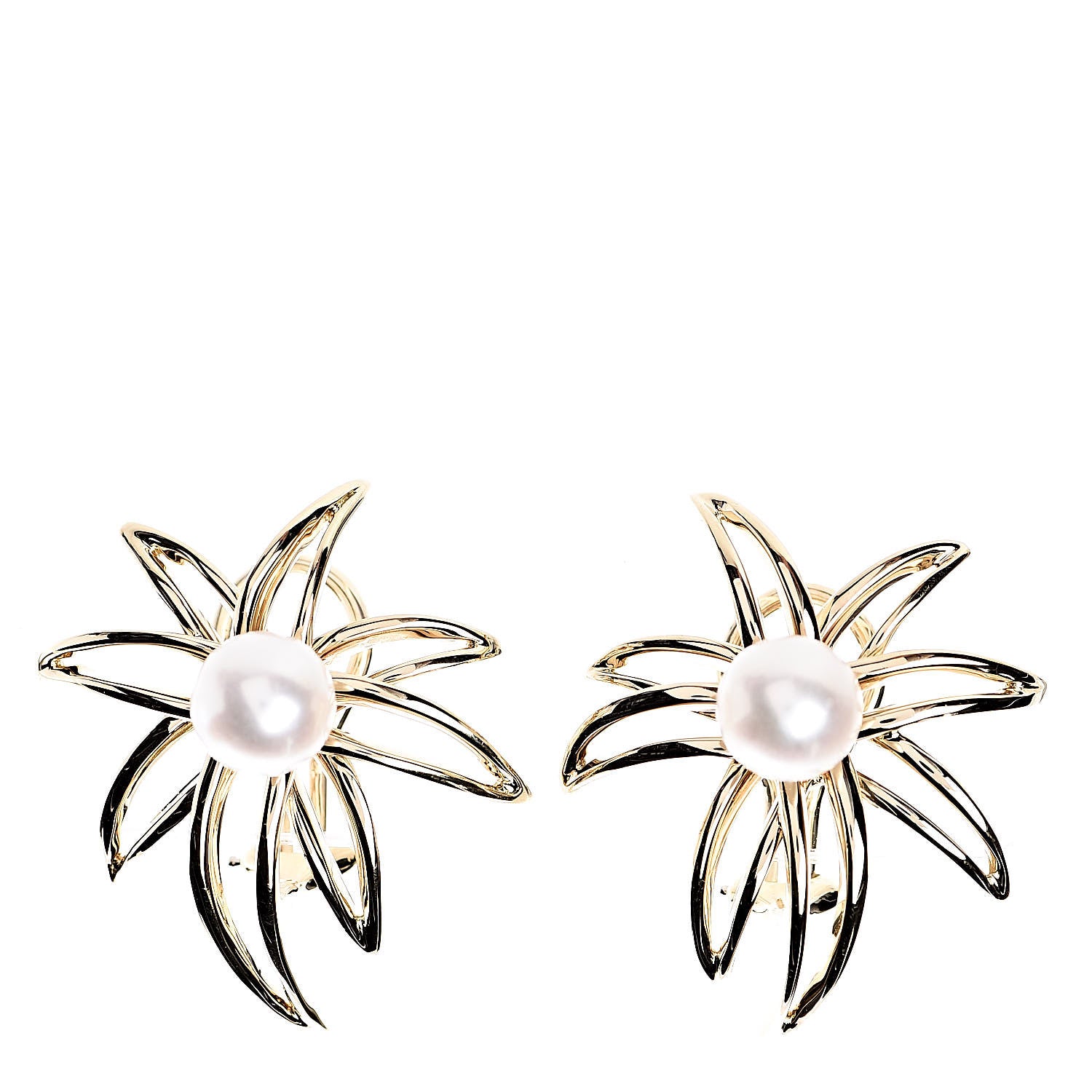 Tiffany 18K Yellow Gold Pearl 7mm Fireworks Clip On Earrings 1 of 4