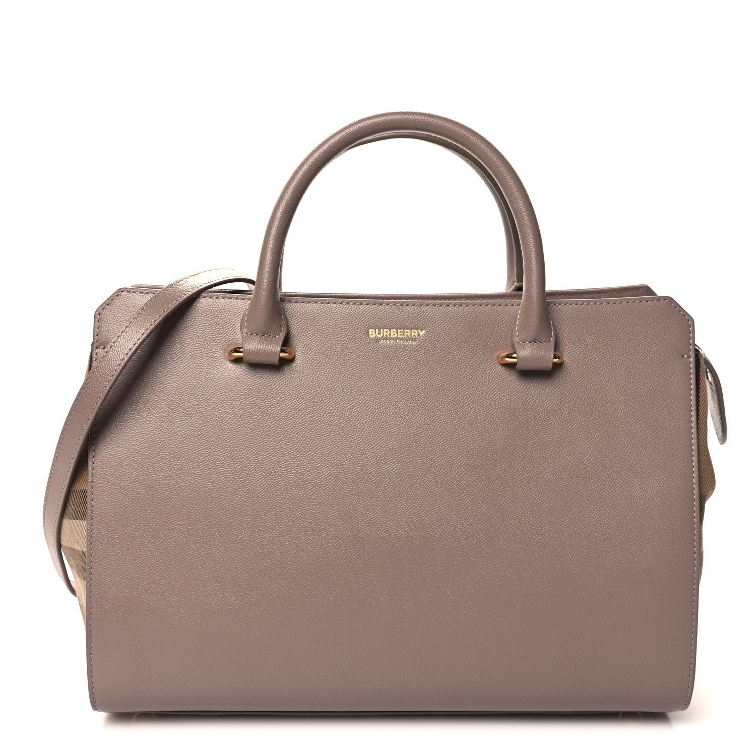 Burberry Calfskin Mega Check Small Banwell Tote Grey Mink 1 of 9