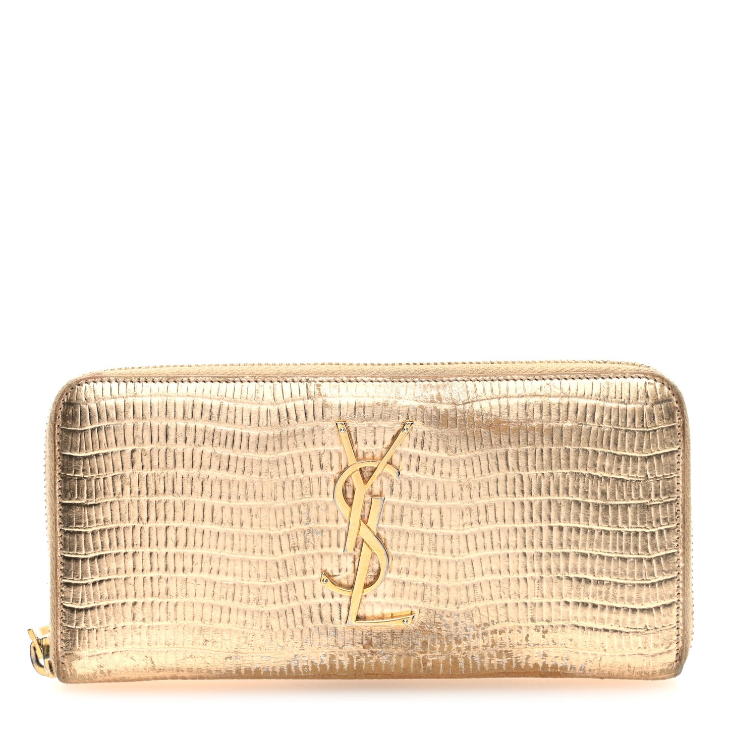 Lizard Calfskin Embossed Monogram Zip Around Wallet Gold