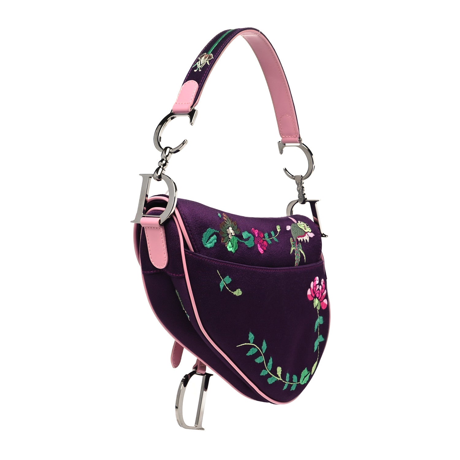 Christian Dior Embroidered Flowers Saddle Bag Purple 3 of 10