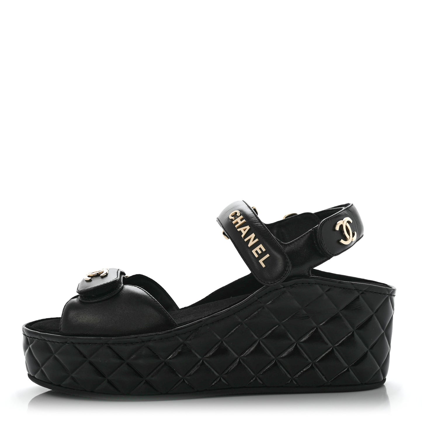 Shiny Calfskin Logo Platform Sandals 38 Black