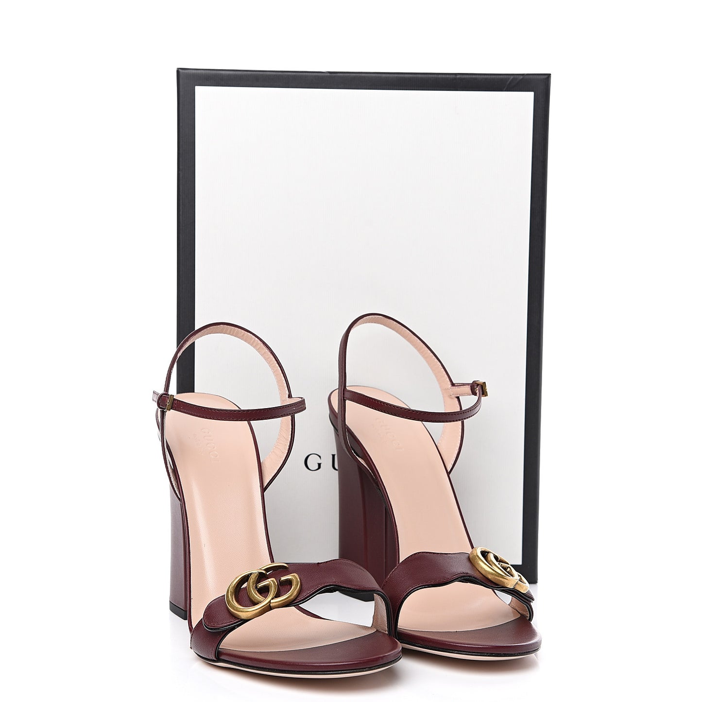 Lifford Calfskin GG Marmont Ankle Wrap 105mm Sandals 41 Vintage Bordeaux