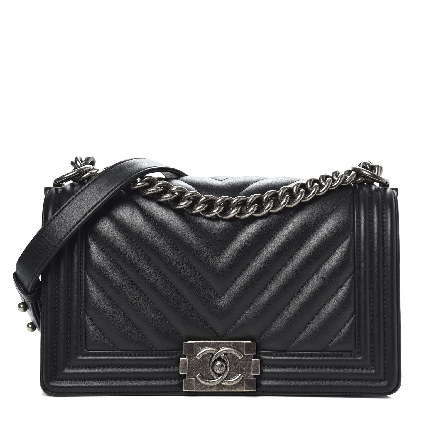 Lambskin Chevron Quilted Medium Boy Flap Black
