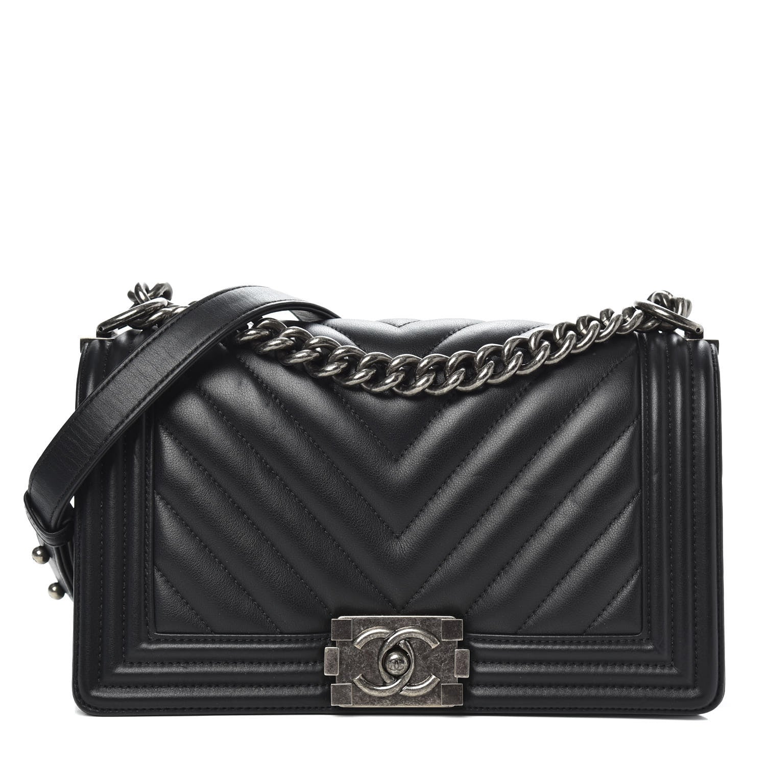 Chanel Lambskin Chevron Quilted Medium Boy Flap Black 1 of 16