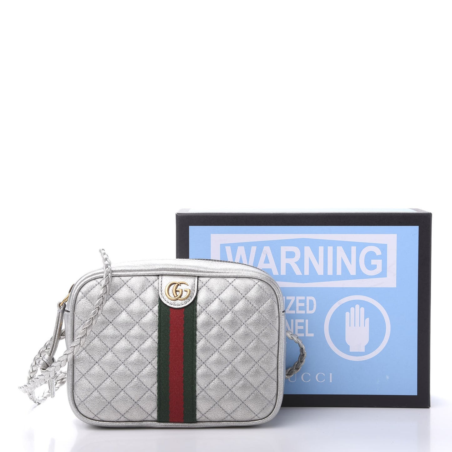 Laminated Nappa Web Trapuntata Mini GG Shoulder Bag Argento