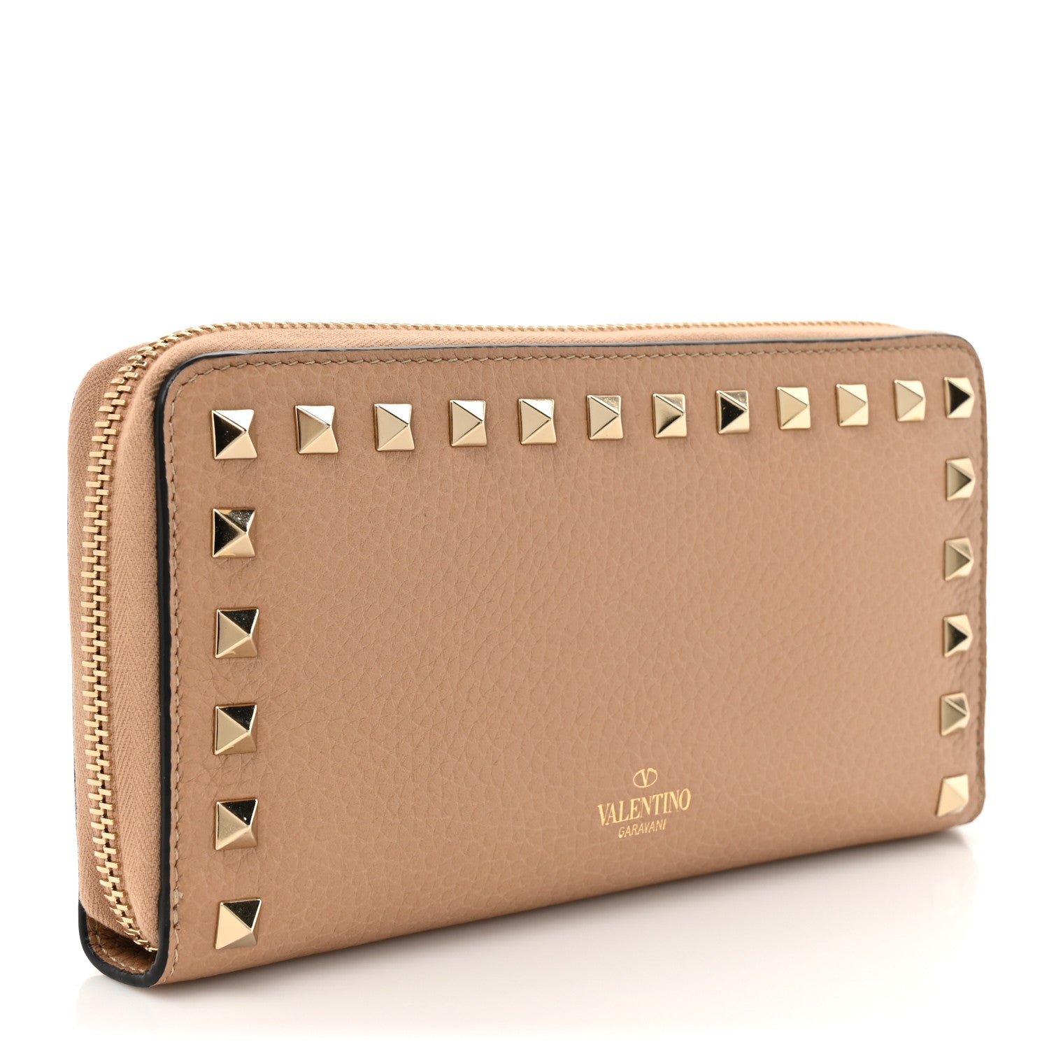 Valentino Garavani Pebbled Calfskin Rockstud Zip Around Wallet Cammello 3 of 9