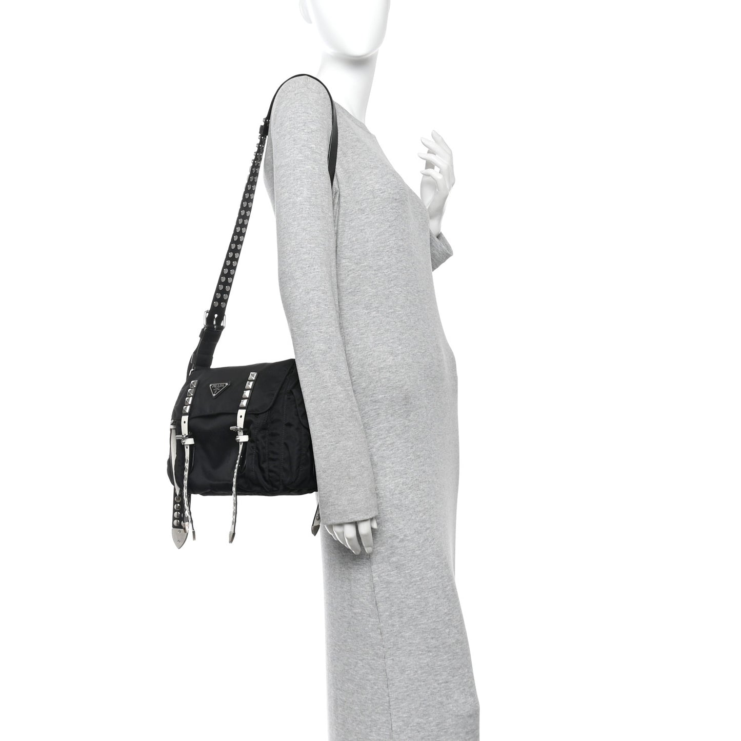 Nylon New Vela Studded Messenger Black White