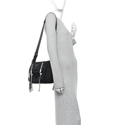 Prada Nylon New Vela Studded Messenger Black White 2 of 10
