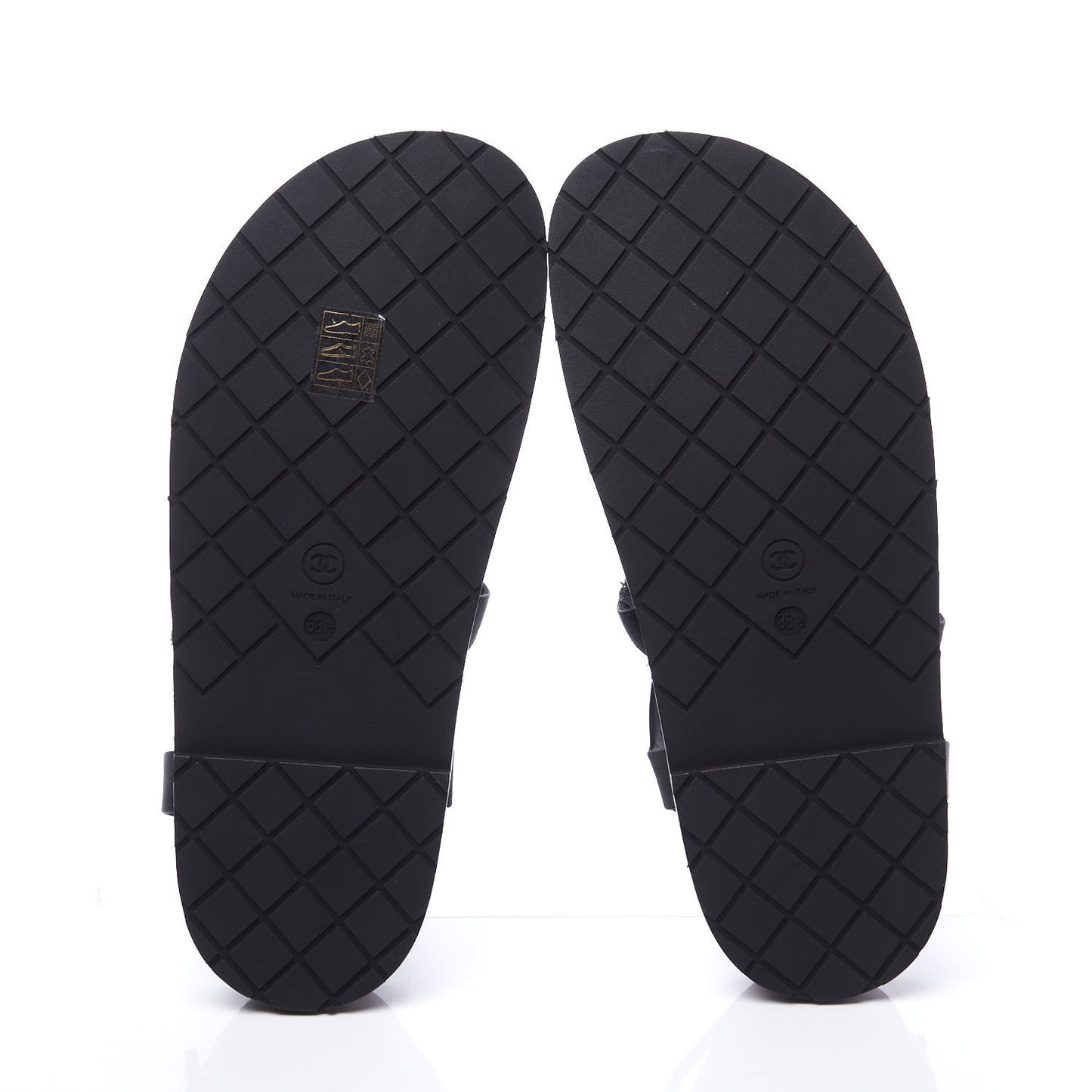 Satin Lambskin Chain Flat Sandals 38.5 Black