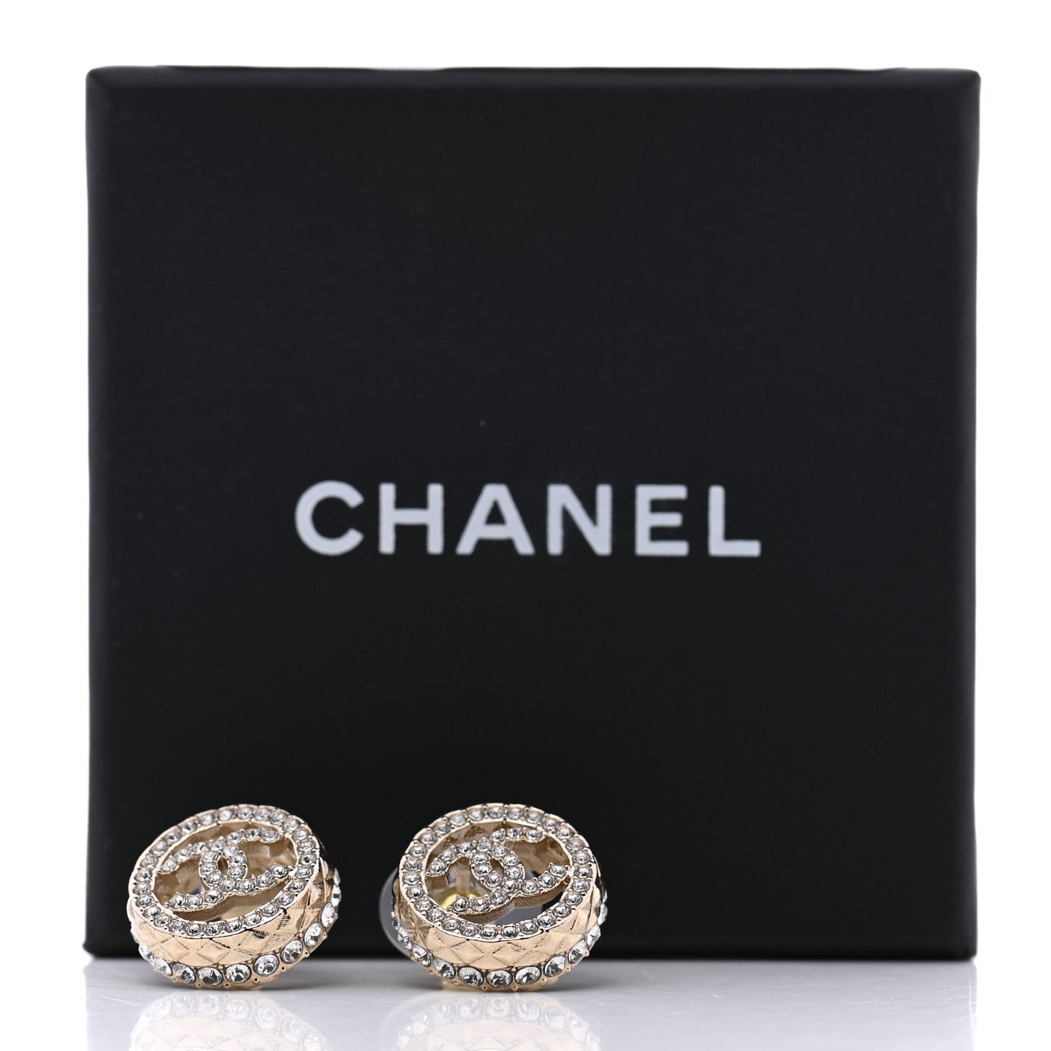 Chanel Crystal CC Round Earrings Gold 5 of 5