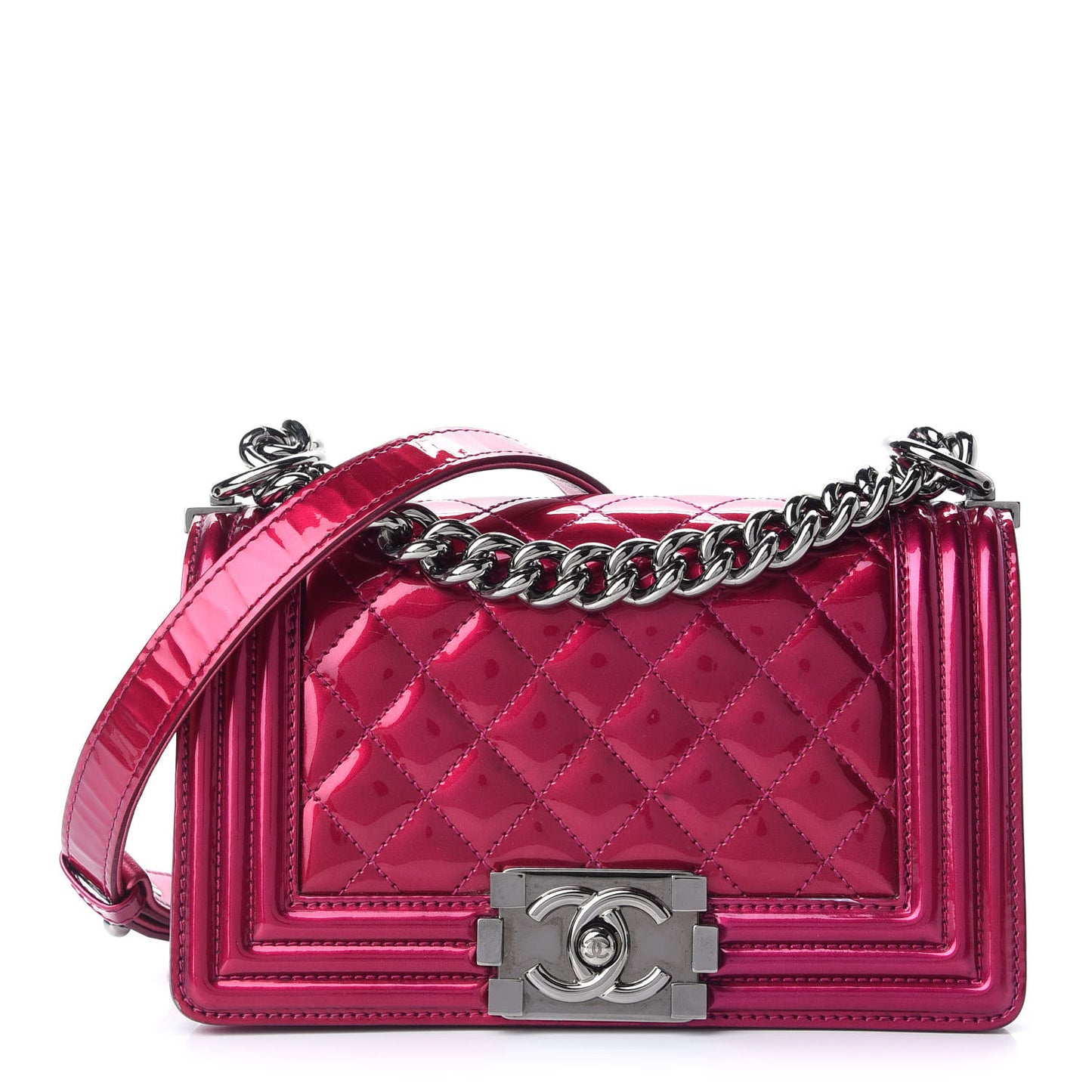 Metallic Patent Calfskin Quilted Small Boy Flap Pink