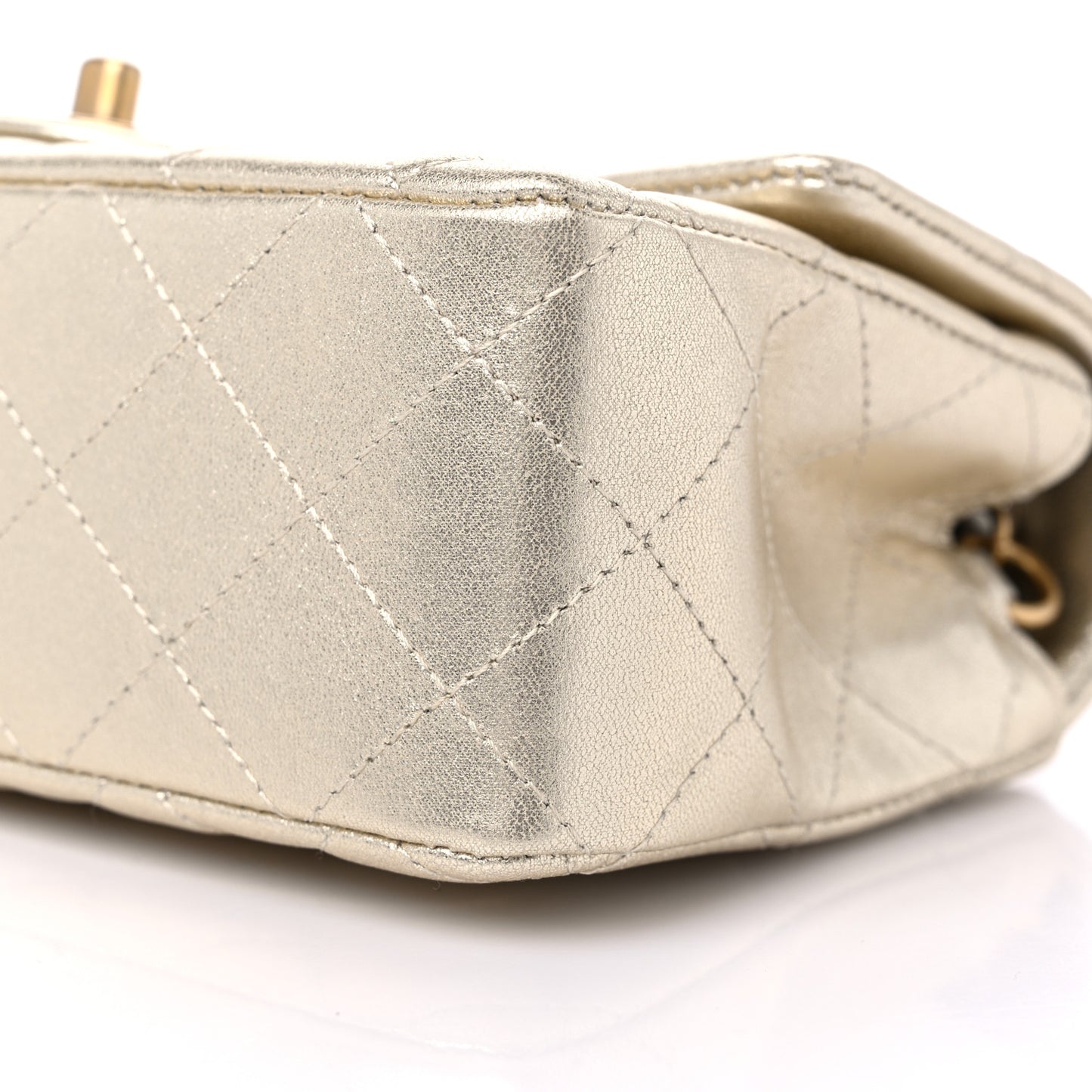 Metallic Lambskin Quilted Mini Rectangular Flap Gold