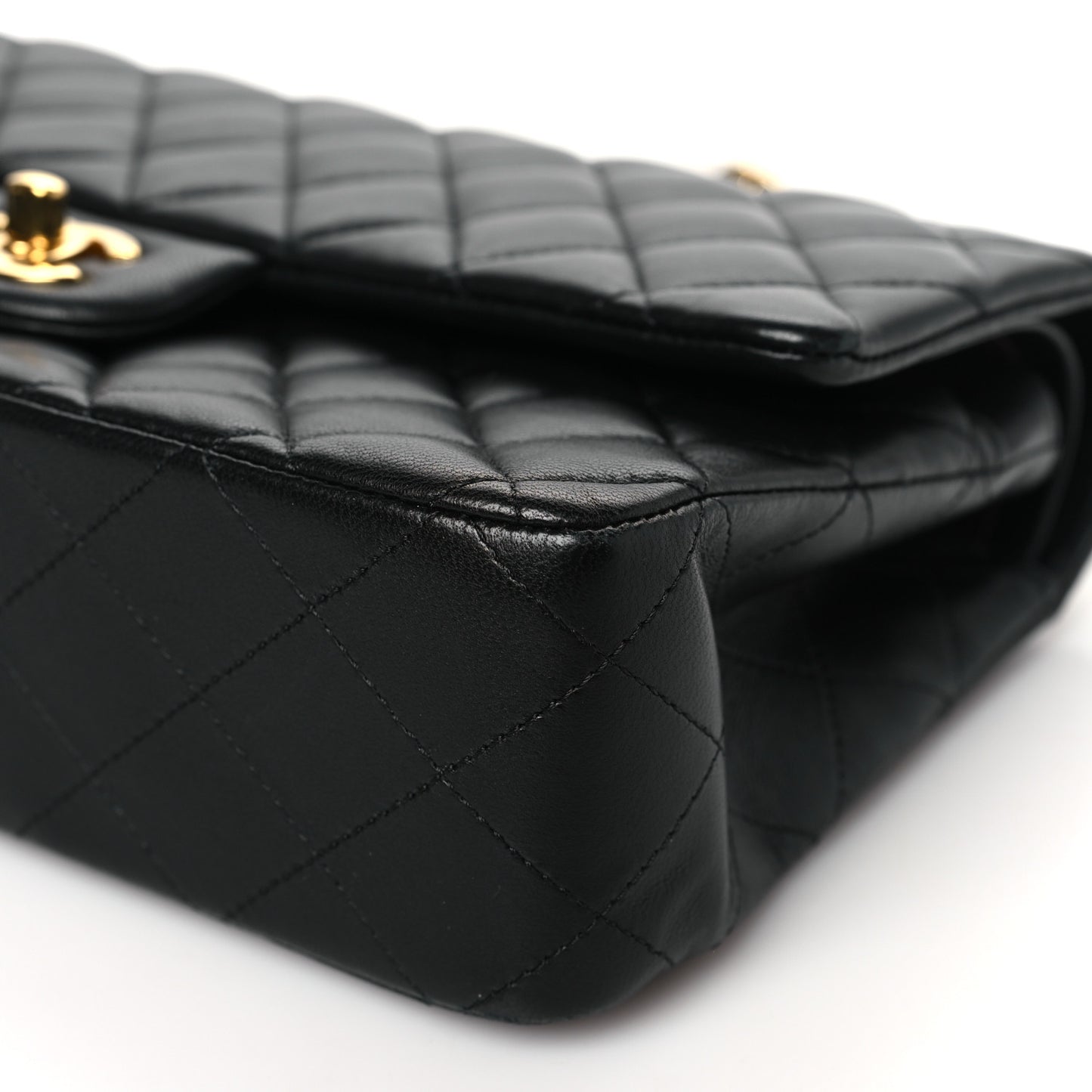 Lambskin Quilted Medium Double Flap Black