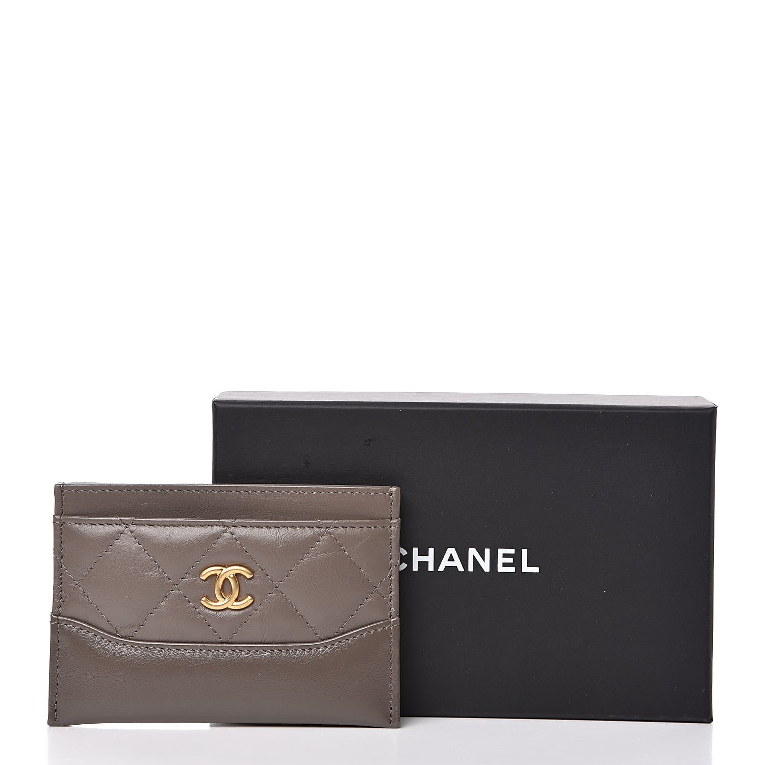 Chanel Aged Calfskin Quilted Gabrielle Card Holder Wallet Grey 9 of 9