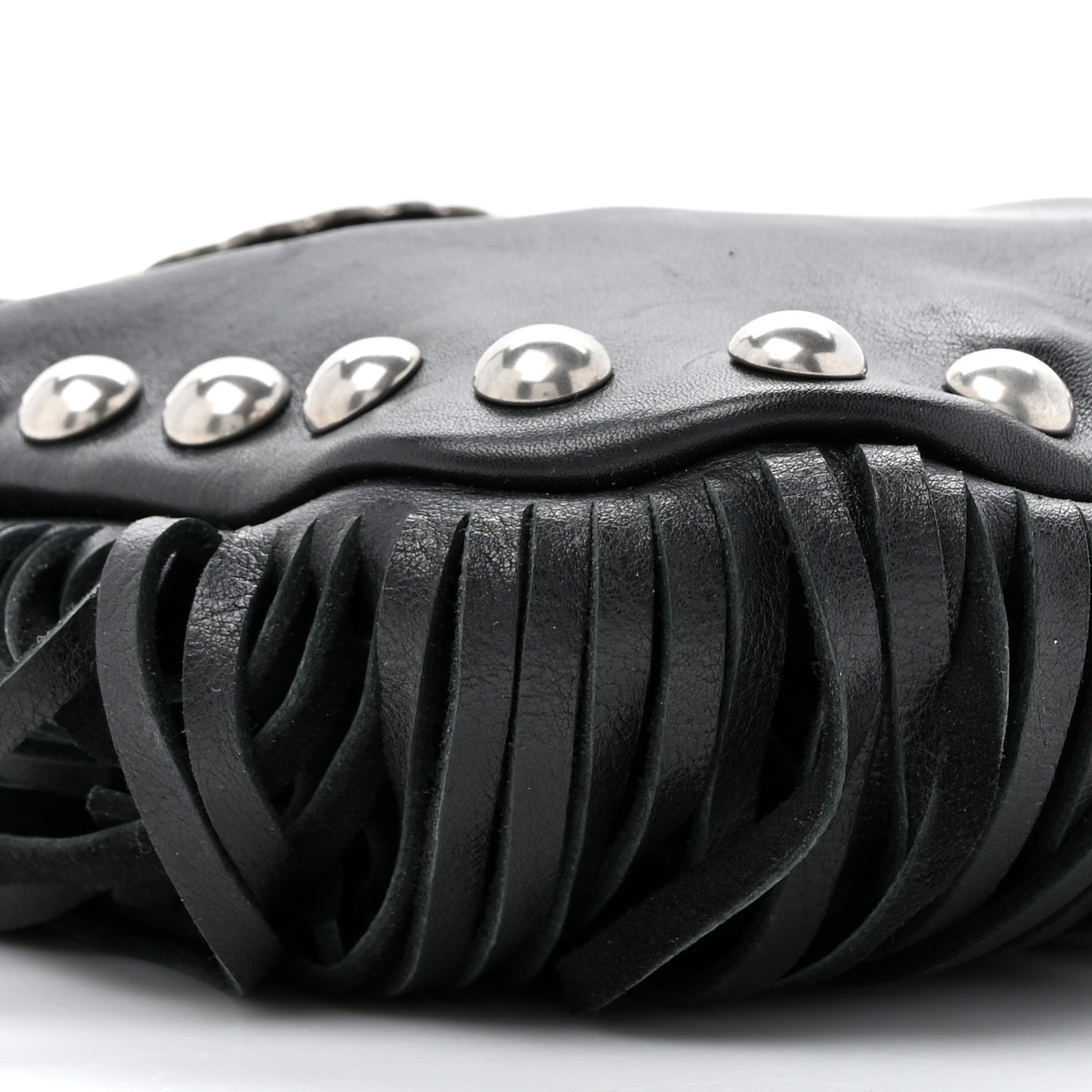 Calfskin Fringe Small Studded Anita Crossbody Bag Black