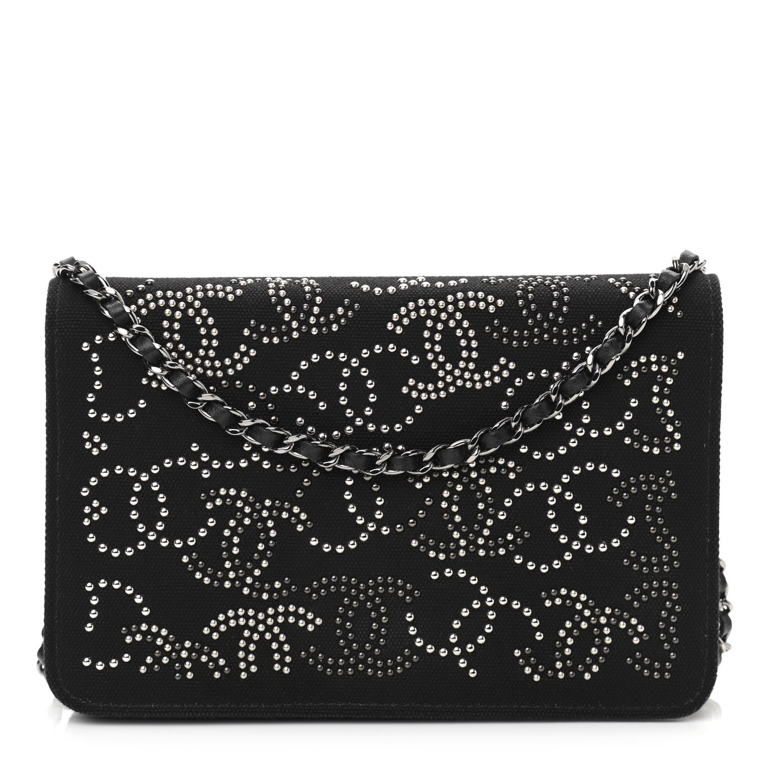 Chanel Canvas Studded CC Wallet On Chain WOC Black 1 of 11