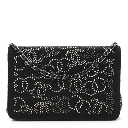 Chanel Canvas Studded CC Wallet On Chain WOC Black 1 of 11