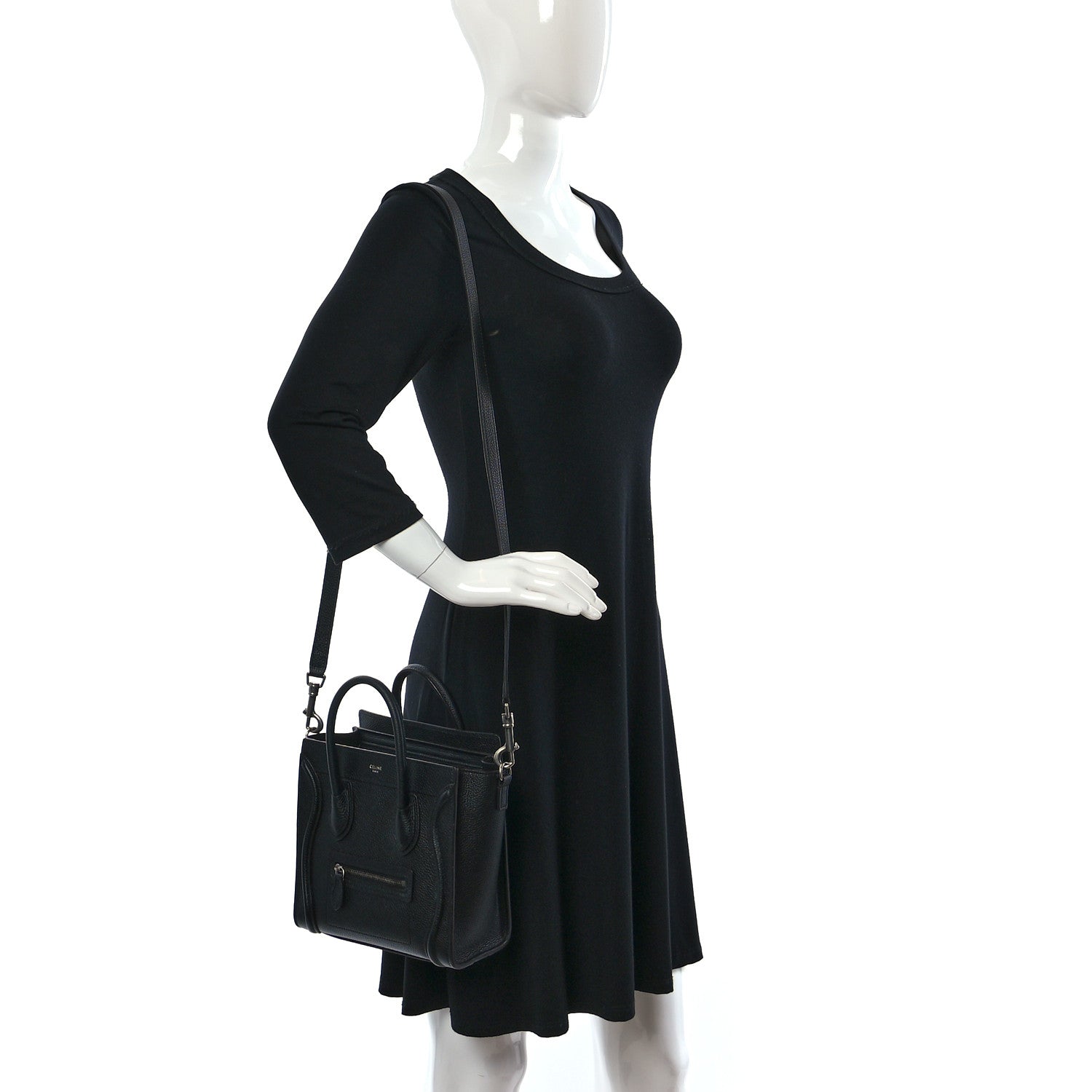 Celine Drummed Calfskin Nano Luggage Black 2 of 8
