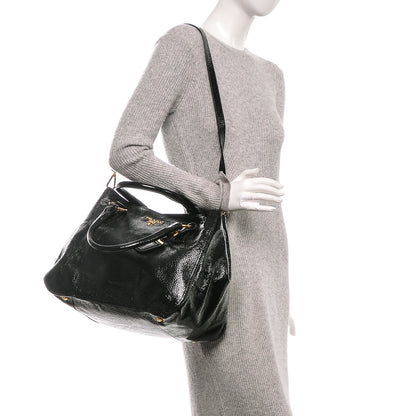 Prada Vernice Naplak Zipper Bowler Tote Black 2 of 5
