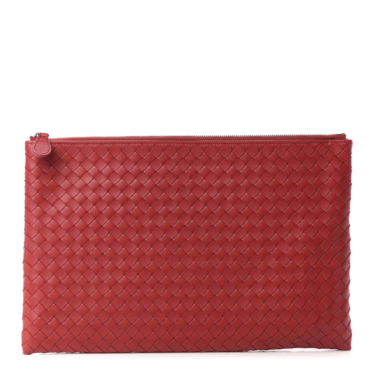 Nappa Intrecciato Large Flat Zip Biletto Pouch Red