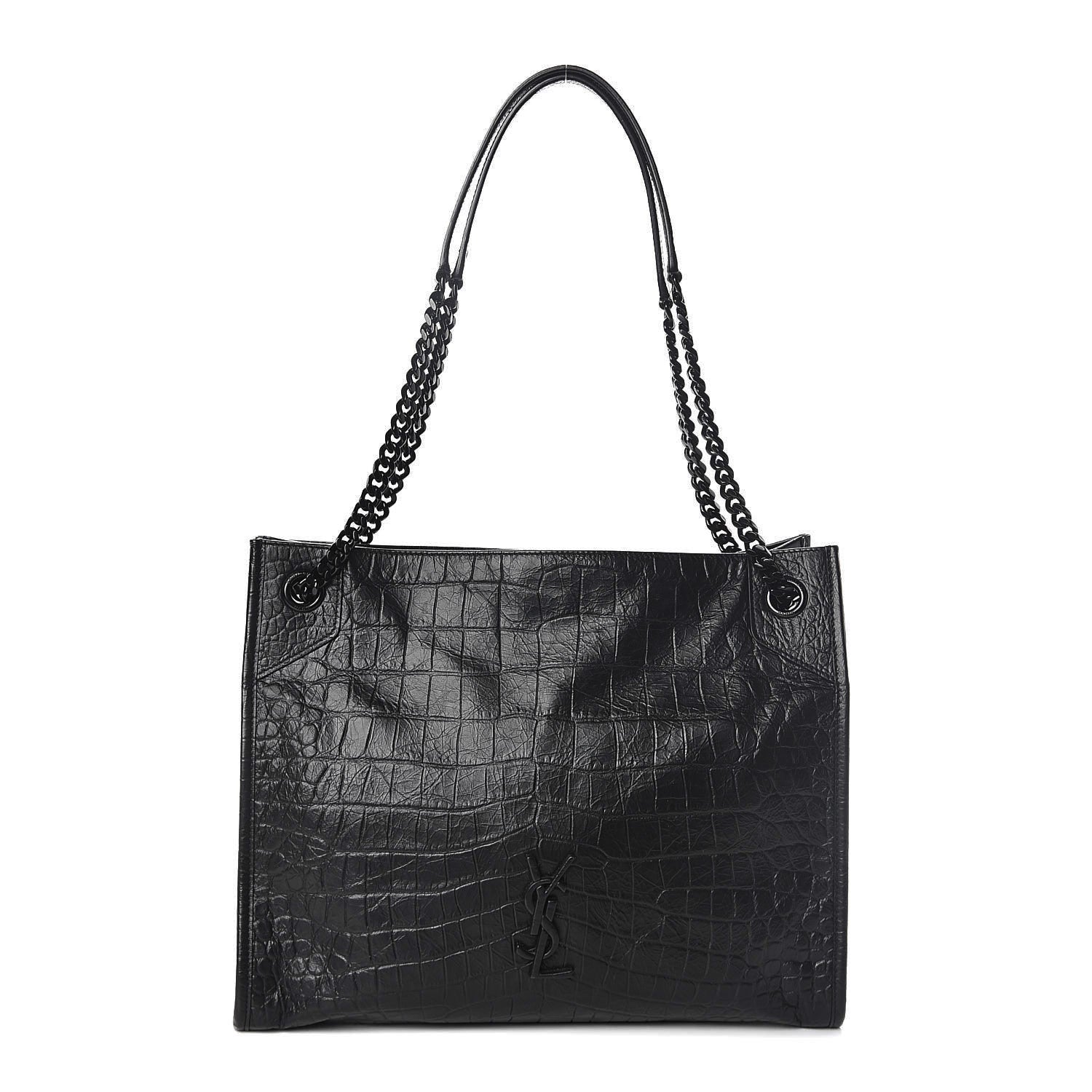 Saint Laurent Calfskin Crocodile Embossed Monogram Medium Niki Shopping Bag Black 1 of 10