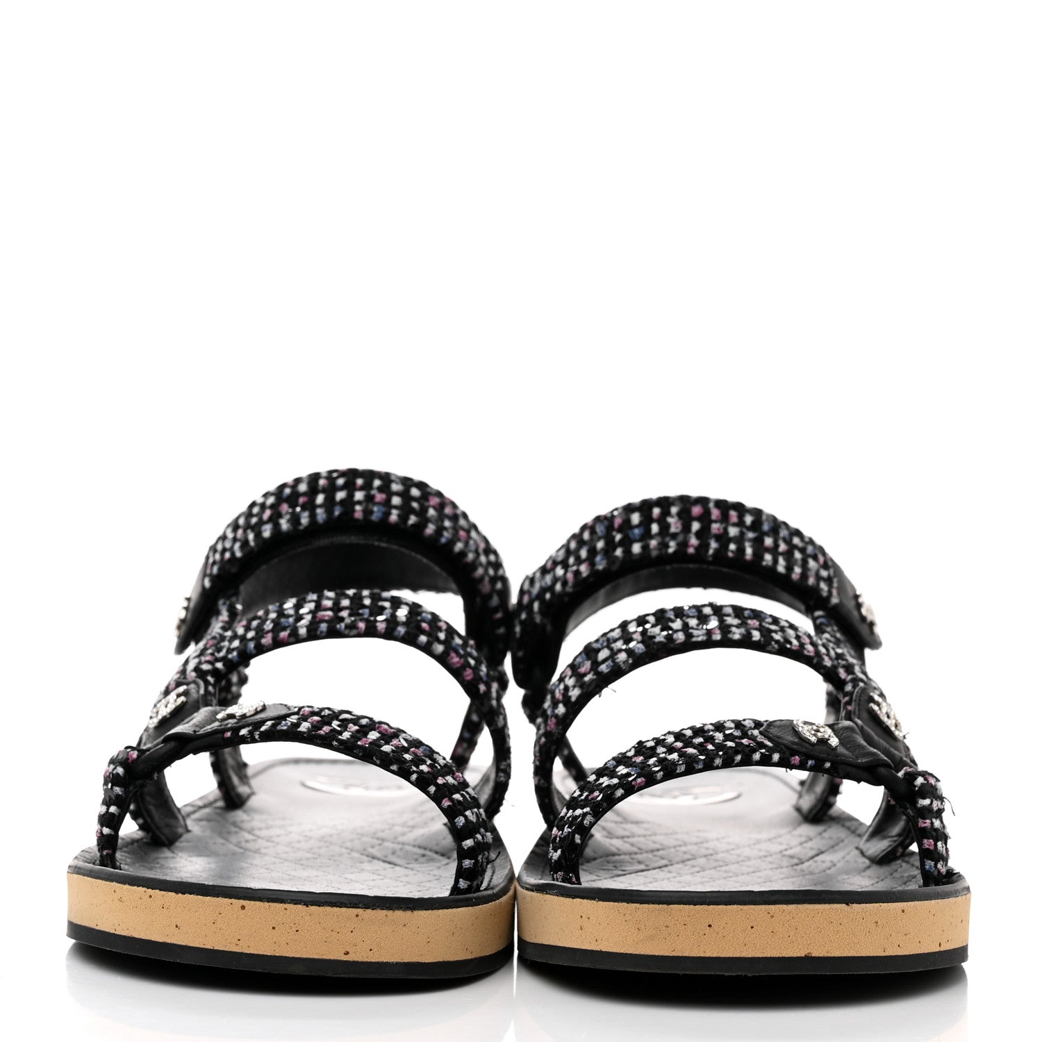 Chanel Tweed Lambskin Crystal CC Sandals 41 Black Multicolor 2 of 9