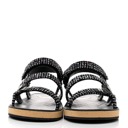 Chanel Tweed Lambskin Crystal CC Sandals 41 Black Multicolor 2 of 9