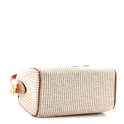 Celine Triomphe Textile Calfskin Striped Small Boston Bag Natural Tan 4 of 11