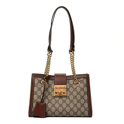 Gucci GG Supreme Monogram Calfskin Small Padlock Tote Beige Ebony Tuscany 1 of 9