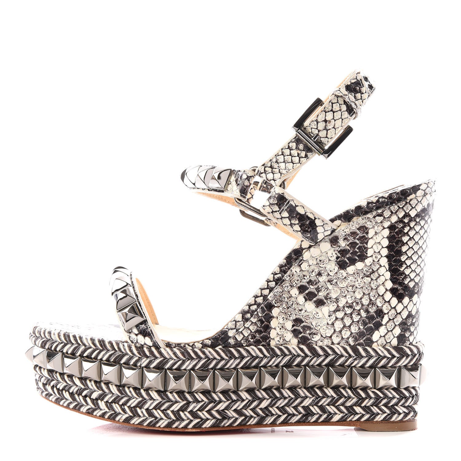 Christian Louboutin Watersnake Print Cataclou 120 Wedge Sandals 36 Roccia Gun Metal 1 of 8