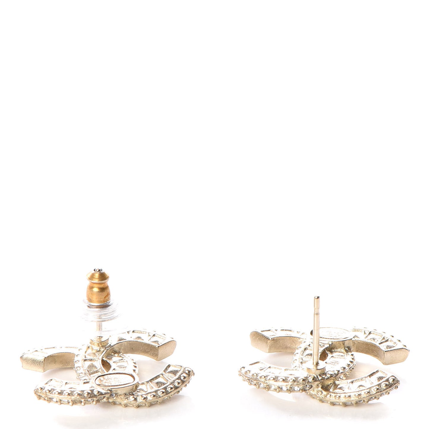 Crystal Textured CC Earrings Gold