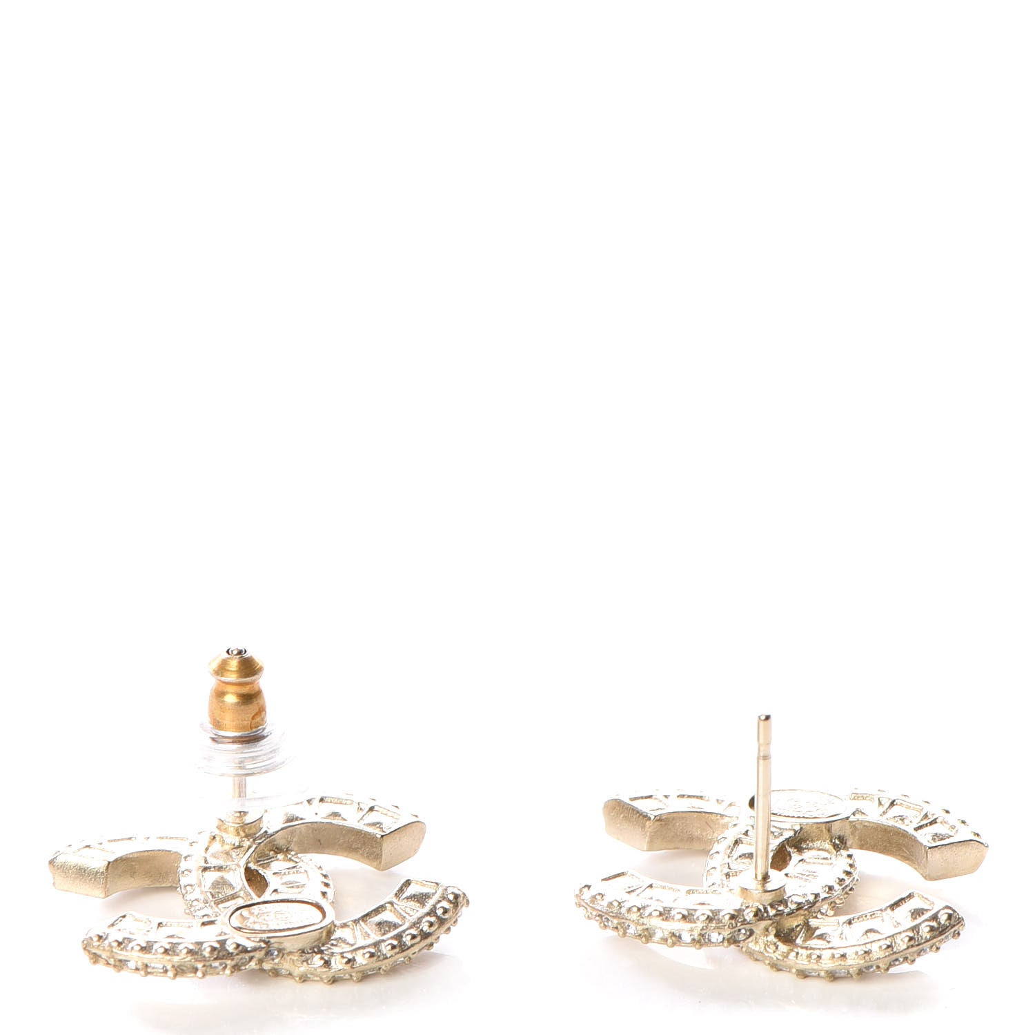 Chanel Crystal Textured CC Earrings Gold 3 of 5