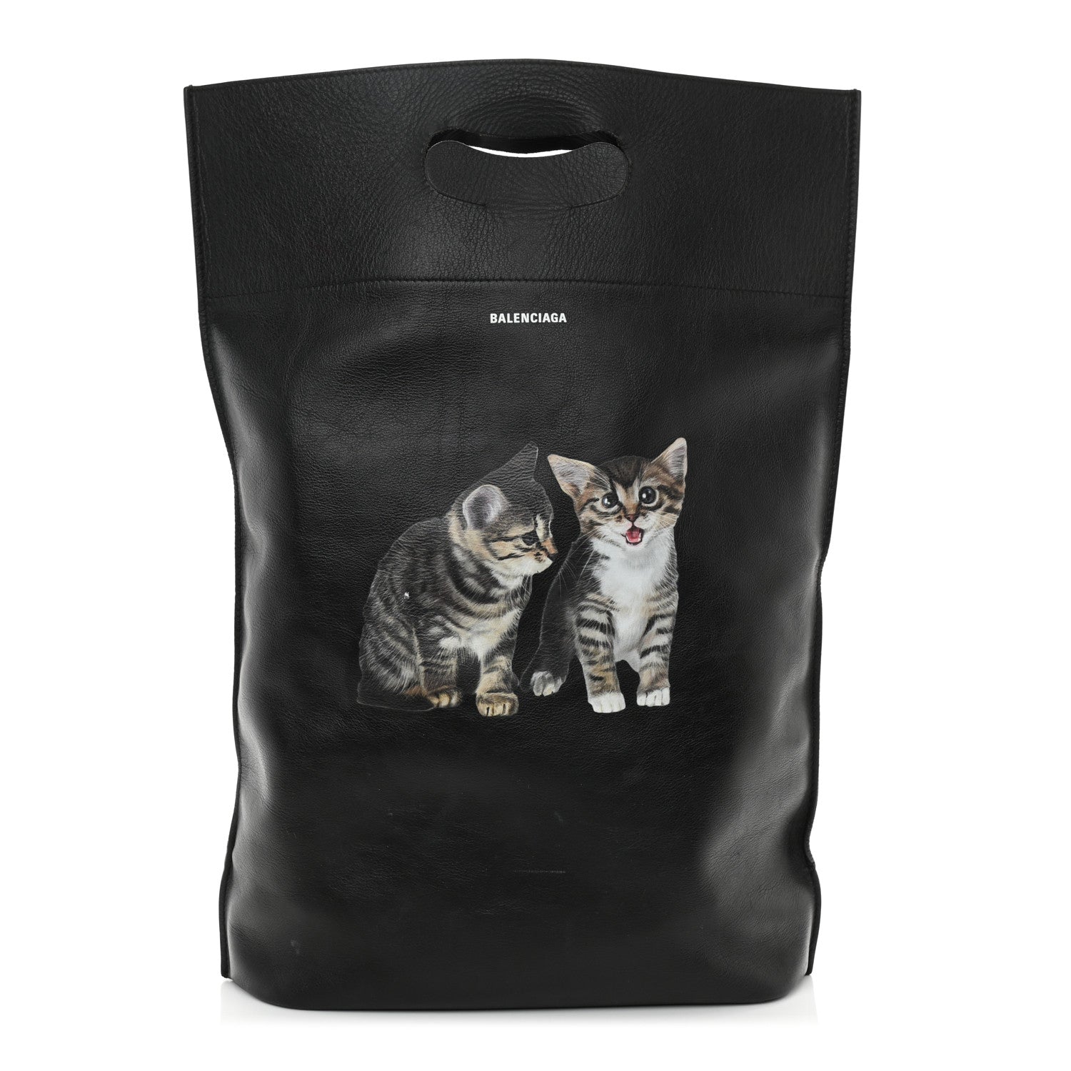 Balenciaga Calfskin Printed Kitten Plastic Bag Shopper S Black 3 of 10