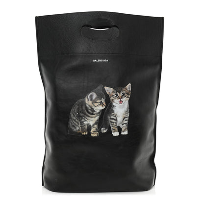 Balenciaga Calfskin Printed Kitten Plastic Bag Shopper S Black 3 of 10