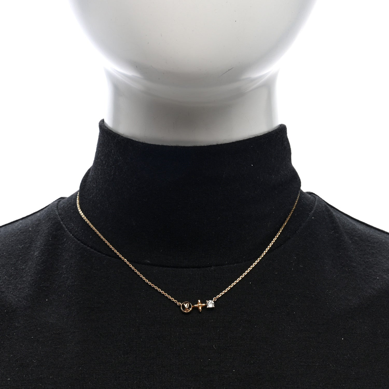 Louis Vuitton Metal Crystal Petite Louis Necklace Gold 2 of 4