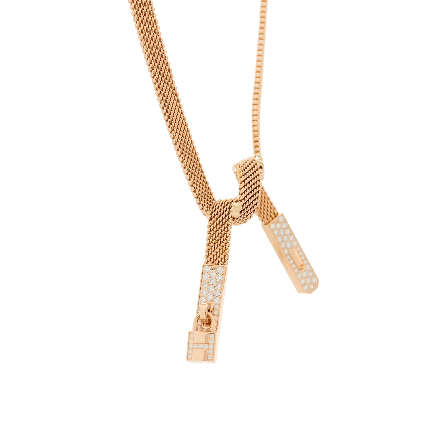 Hermes 18K Rose Gold Diamond Kelly Gavroche Necklace 3 of 7