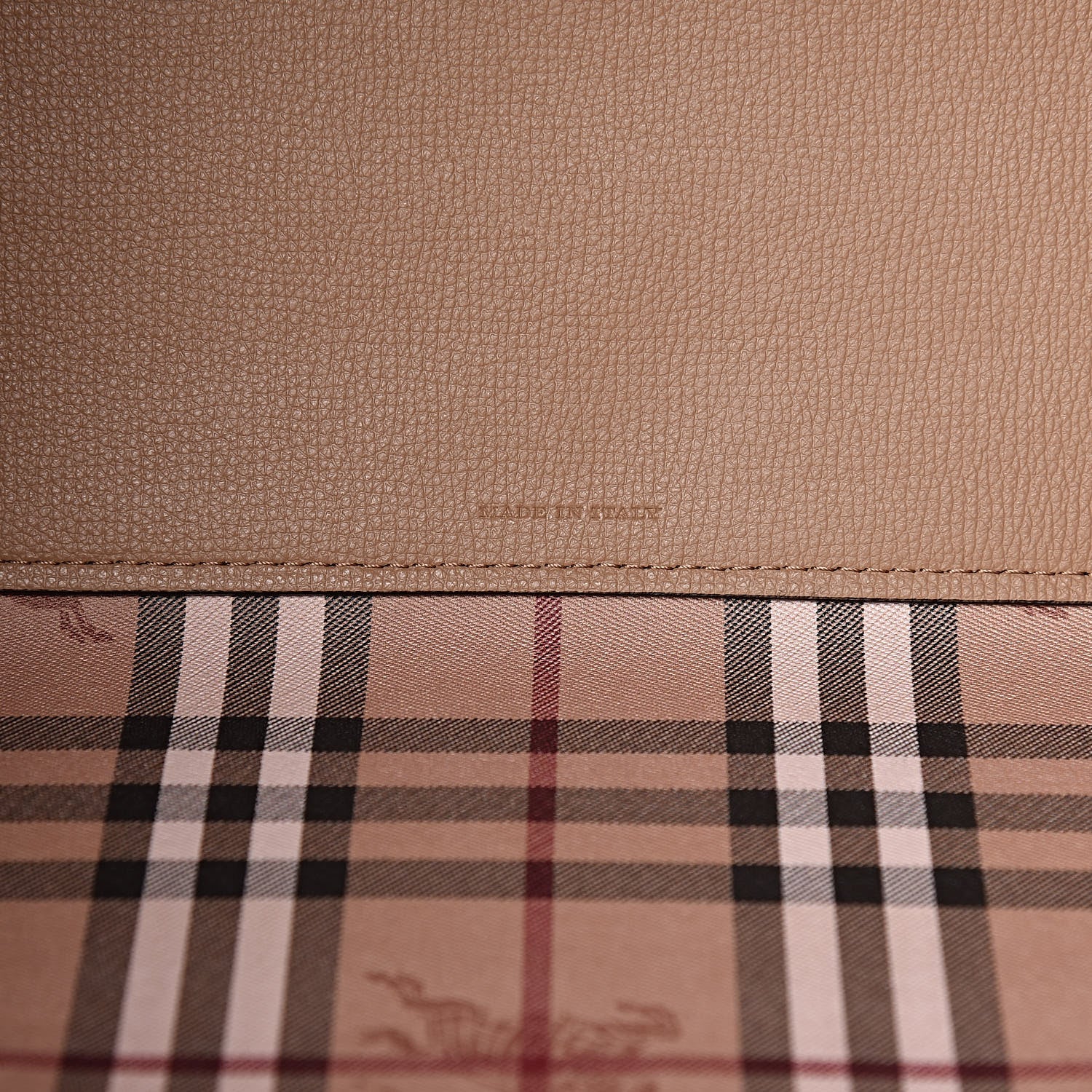 Burberry Grainy Calfskin Haymarket Check Medium Reversible Tote Camel 10 of 16