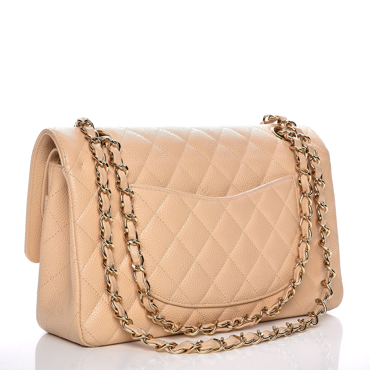 Caviar Quilted Medium Double Flap Beige Clair