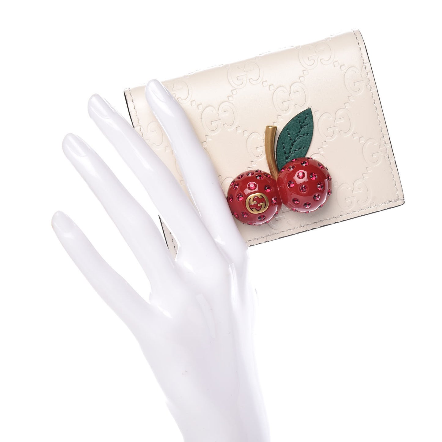 Guccissima Cherries Card Case Wallet White
