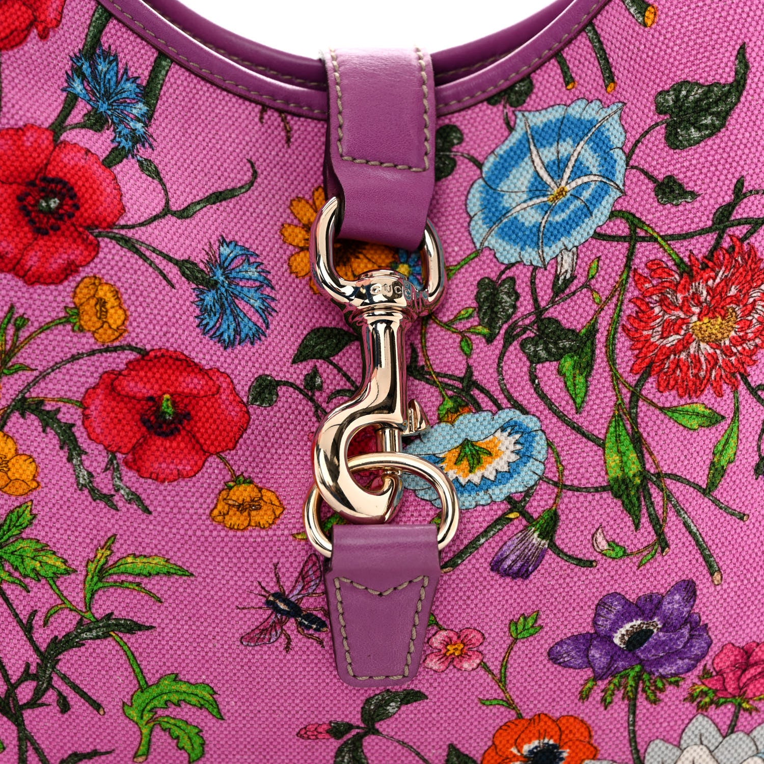 Gucci Canvas Floral Flora Medium Jackie O Bouvier Hobo Hot Pink 8 of 10