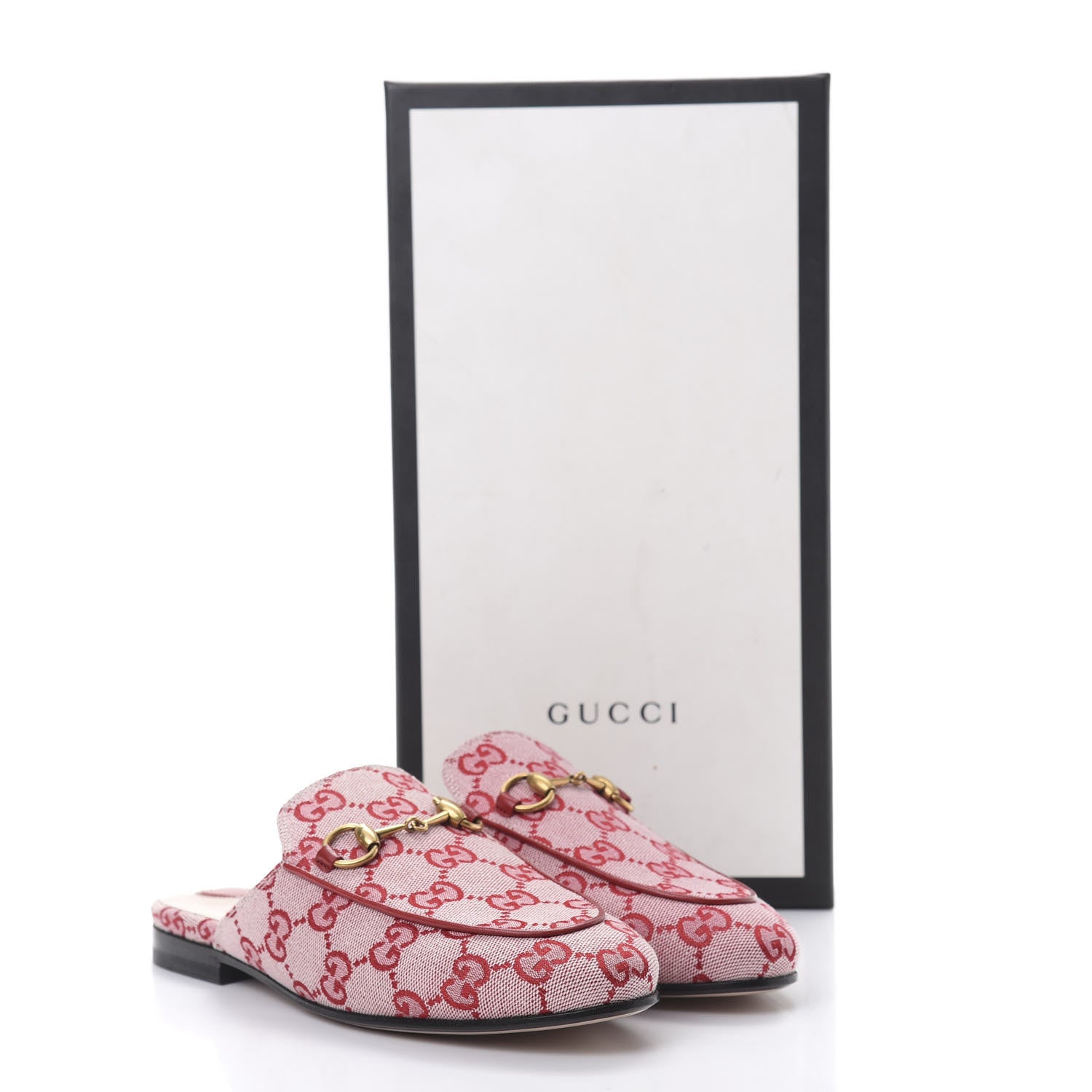 Gucci Canvas GG Monogram Horsebit Womens Princetown Slippers 35 Gardenia Hibiscus Red 8 of 8