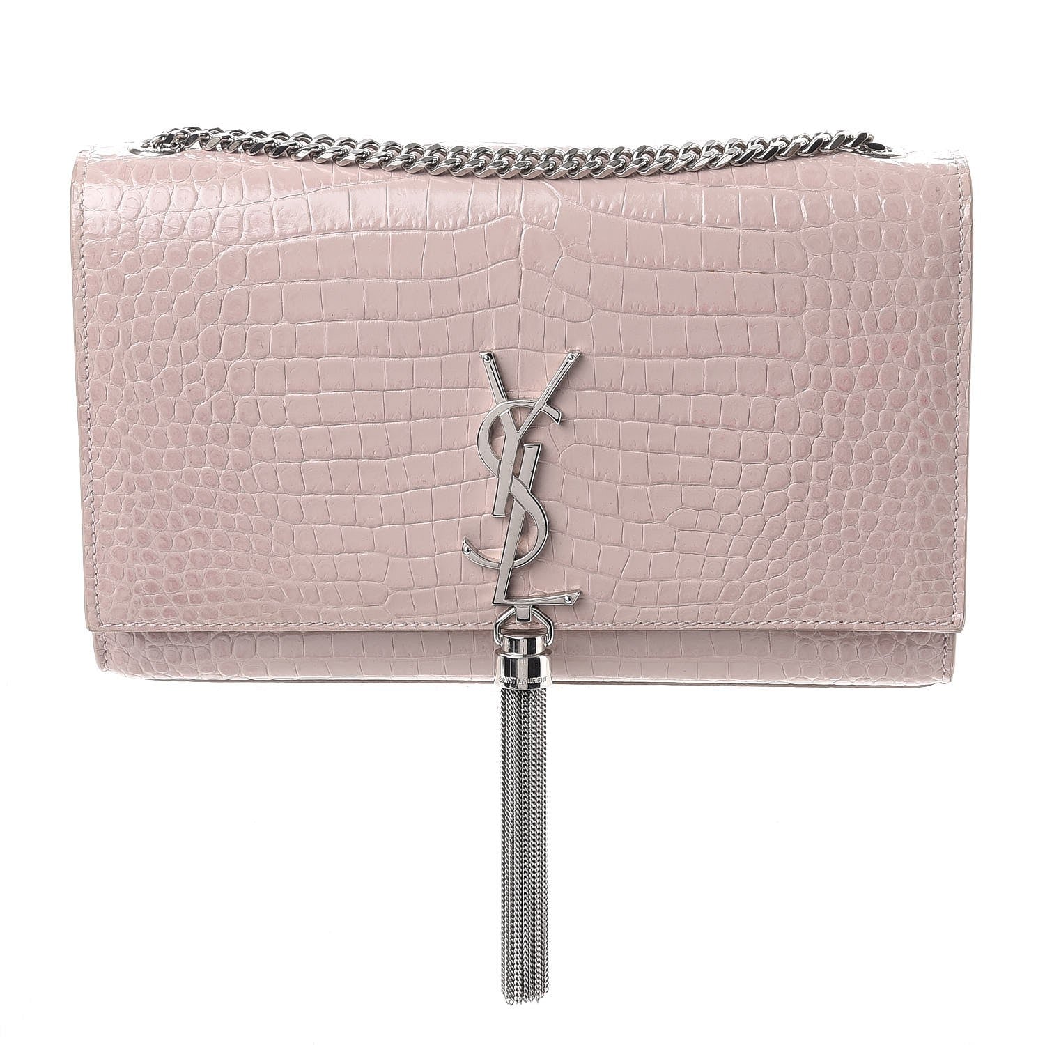Saint Laurent Calfskin Crocodile Embossed Medium Classic Monogram Kate Tassel Satchel Powder Pink 1 of 11