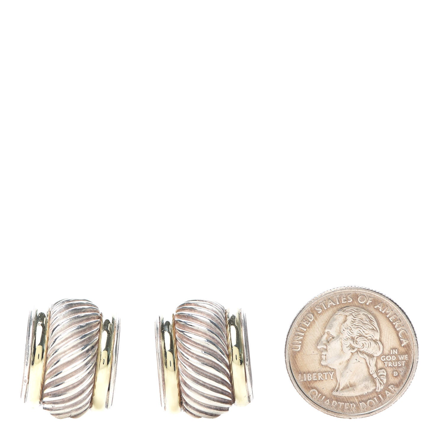 David Yurman Sterling Silver 14K Yellow Gold Cigar Cable Clip On Earrings 2 of 5